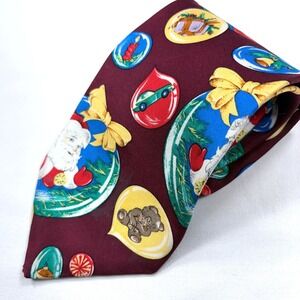 Holidays JCPenney Mens Christmas Tie Ornament Santa Holiday Burgundy